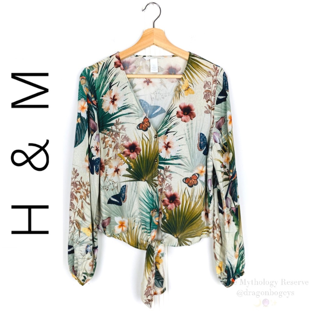 H&M Tie Front Printed Button Down Blouse